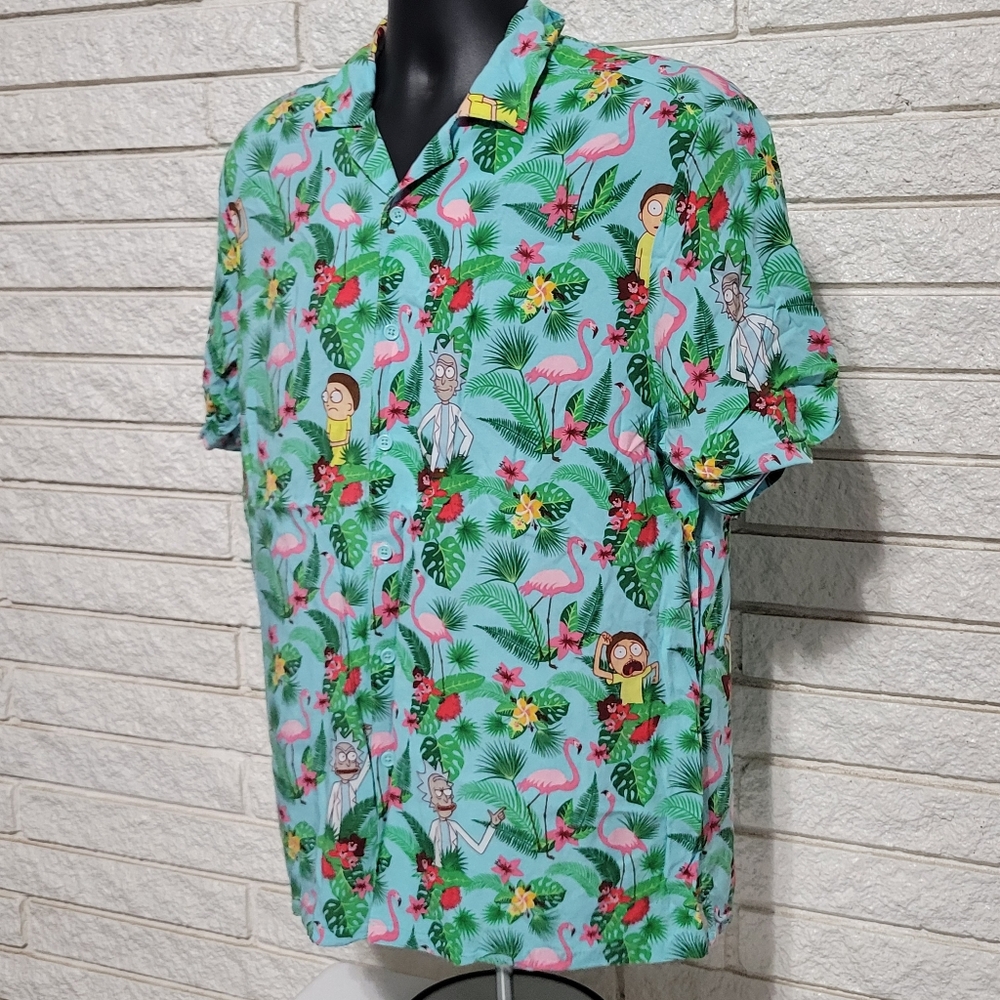 Rick & Moery Hawaiian Flamingo Tropical Sz Med Tropical Beach Summer Shirt